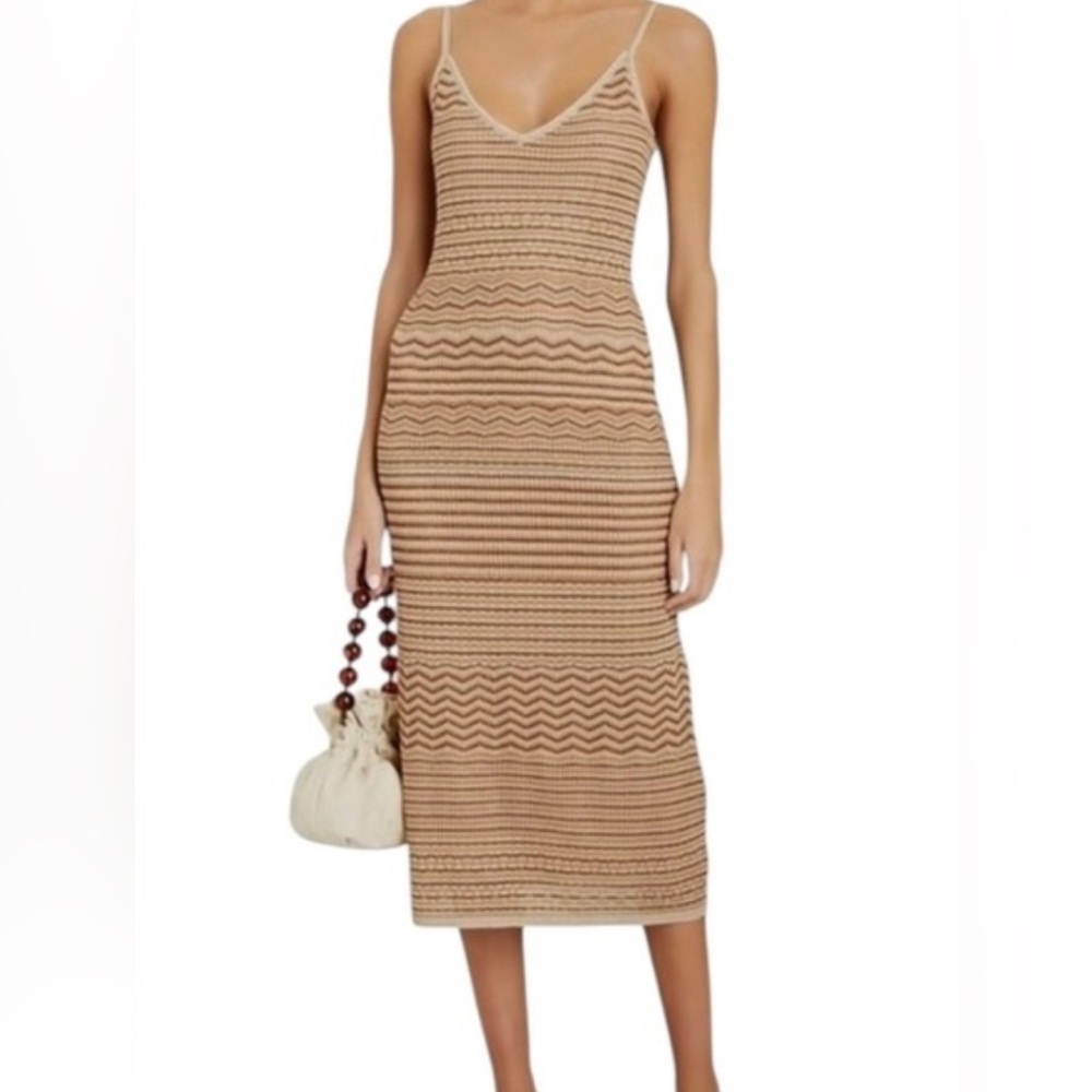 INTERMIX Tan Knit Patterned Midi Dress